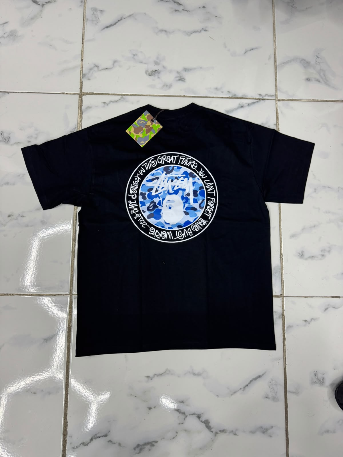 Playera bape x stussy azul
