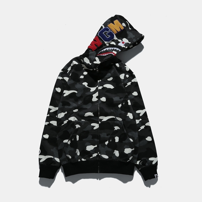 Hoddie Bape Shark negra con manchas blancas