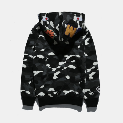 Hoddie Bape Shark negra con manchas blancas