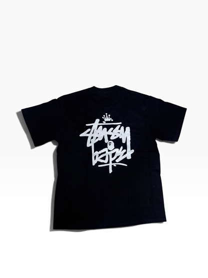 Playera bape x stussy black