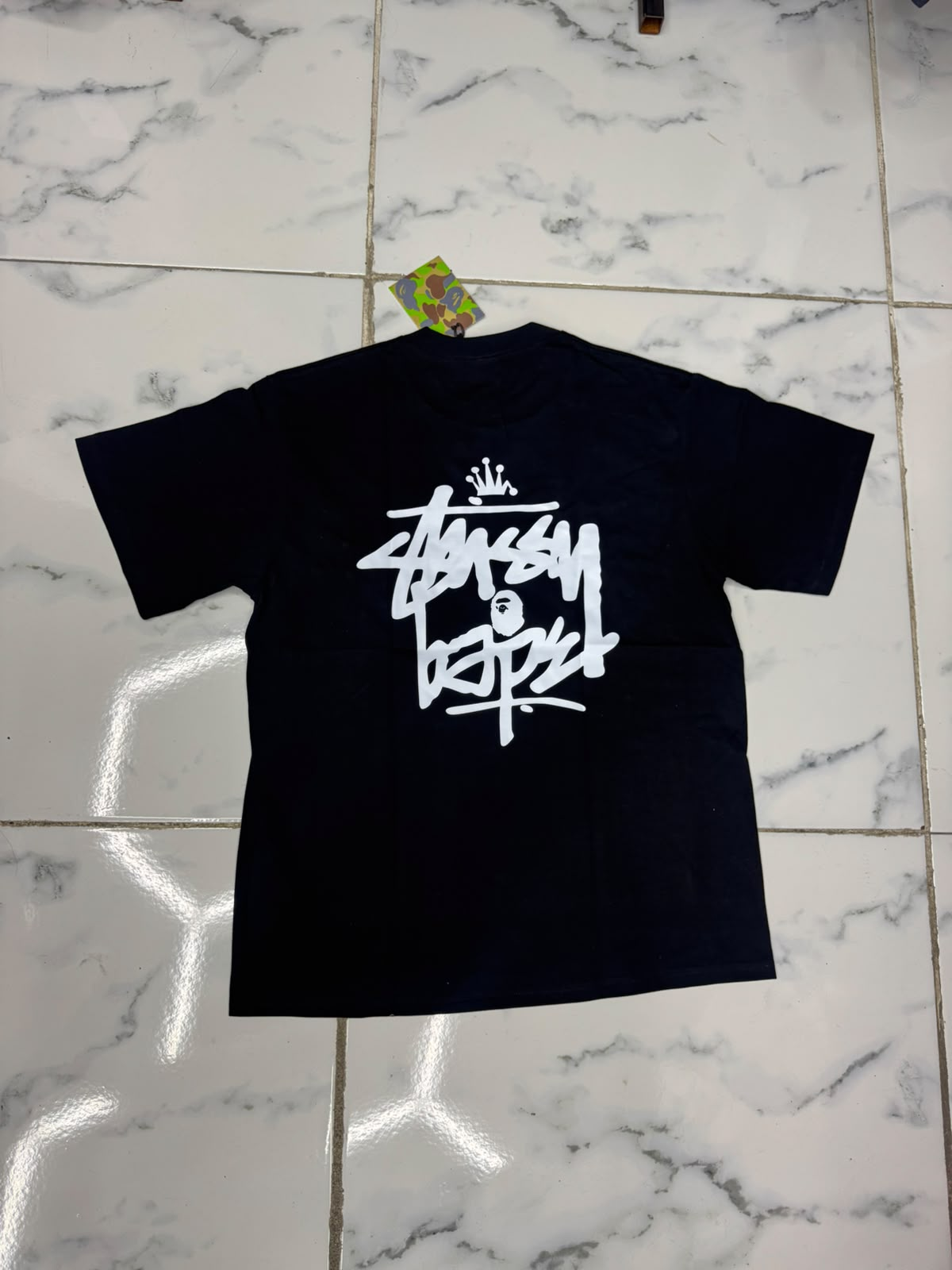 Playera bape x stussy black