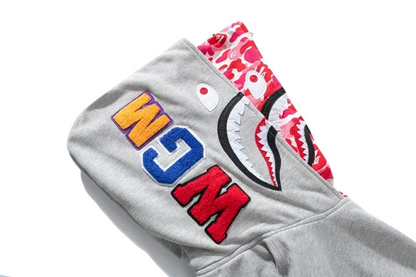 Bape Shark gris doble gorro (rosa)